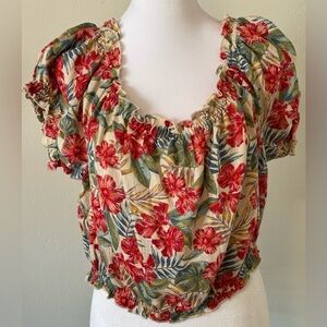 American Eagle Hawaiian Floral Off-the-Shoulder Crop Top Women’s Size XL